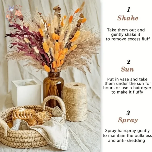 100Pcs Natural Dried Pampas Bouquets Autumn Decoration