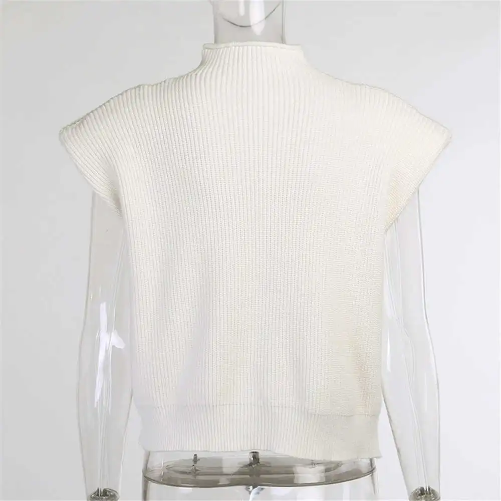 2022 Spring Women Elegant Short Sleeve Knitted Turtleneck Sweater Ladies Solid Pullover Party Club Women's Sweater Tops cropped cardigan