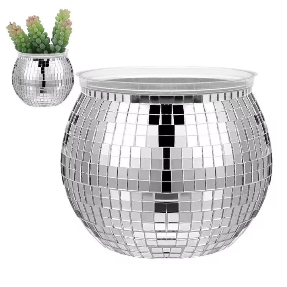 Creative Disco Ball Flower Pot Silver Mirror Glass Round Disco