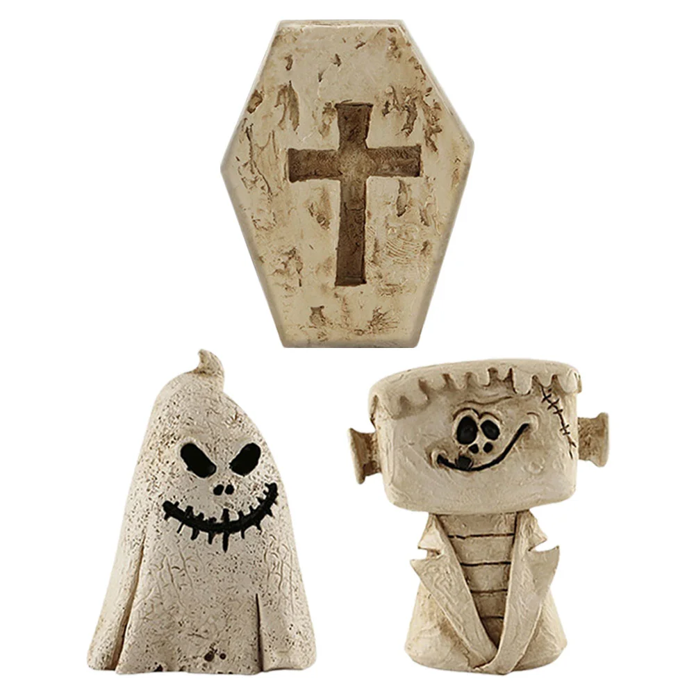 

3 Pcs Skull Ornaments Mini Resin Figures Halloween Miniatures Bulk House Accessories Charms Crafts
