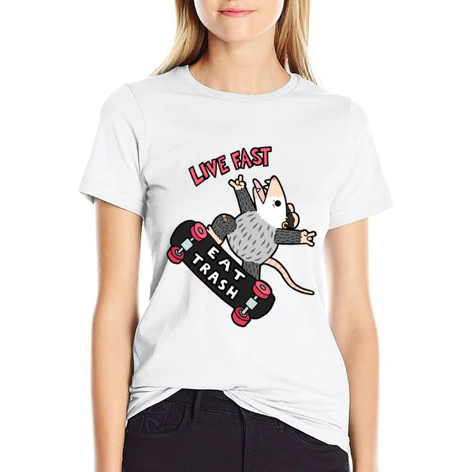 

Live Fast Eat Trash T-shirt summer clothes summer tops kawaii clothes cat shirts for Women