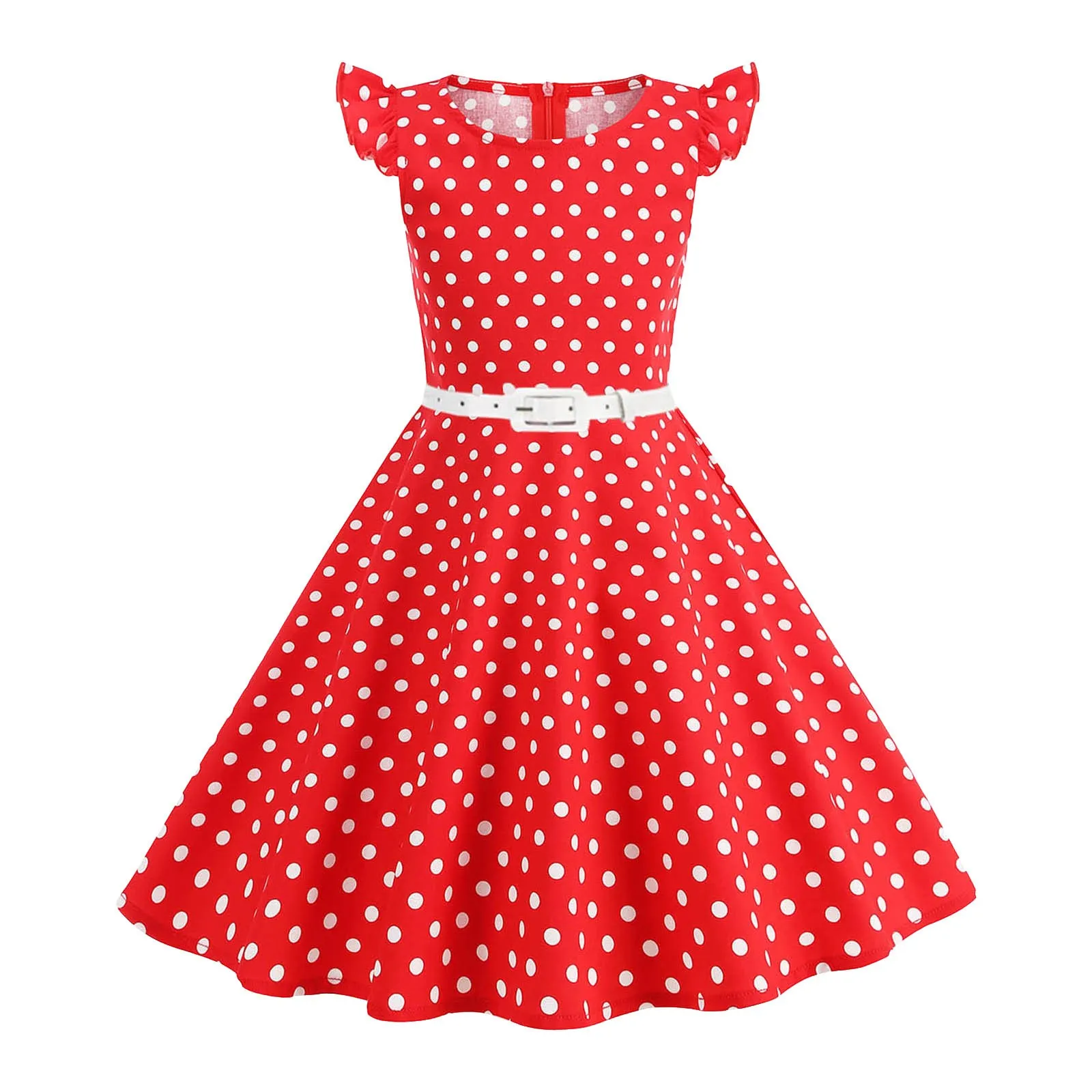 Girls' Vintage Dresses Fashion 50s 60s Polka Dot Print Sleeveless Long Dress With Belt Princess Dress Summer Children Clothes - 3