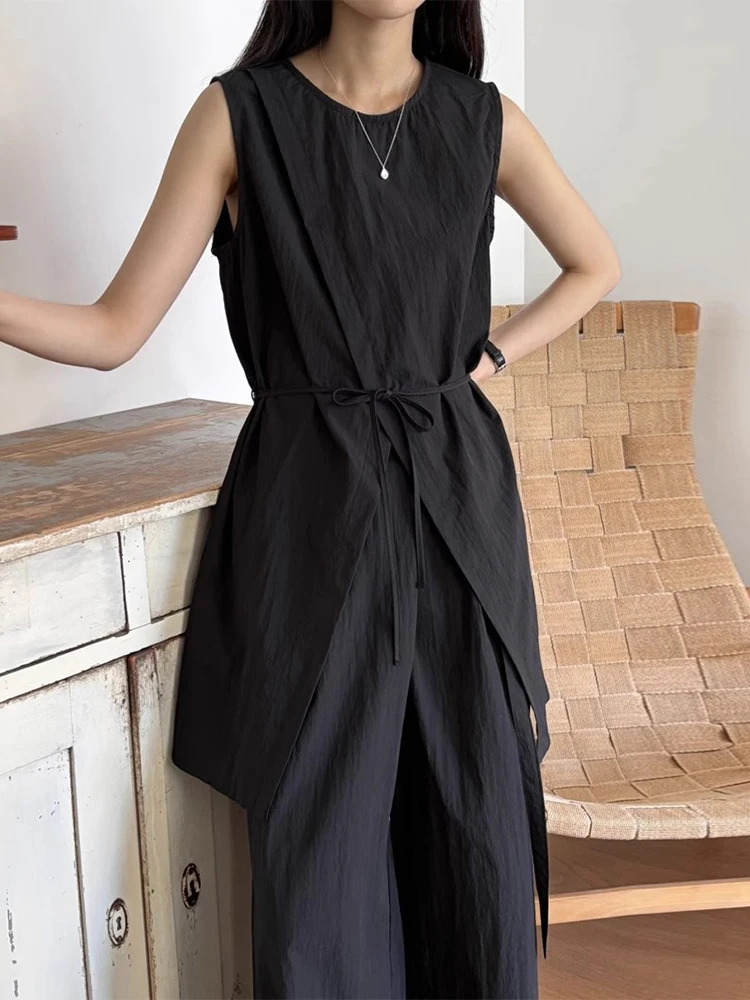 Clothland Women Elegant Long Blouse Pants Suit Split Belt Shirt Wide Leg Trousers Vintage Summer Two Piece Set Mujer TA456