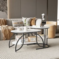 Table basse Fangange, table à thé, table basse pour salon, table d'appoint pour canapé, table de présentation, espace de rangement à double niveau, structure en métal, avec pieds antidérapants, pour ranger livres, magazines, ordinateurs portables. 4