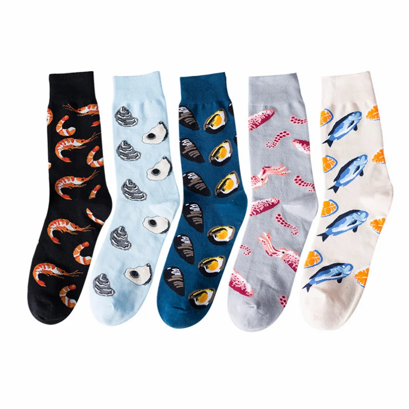 5 Pairs Funny Socks Cotton Women Men Male Ladies Creative Fish Socks Happy Printed Streetwear Novelty Japanese Harajuku Hosiery