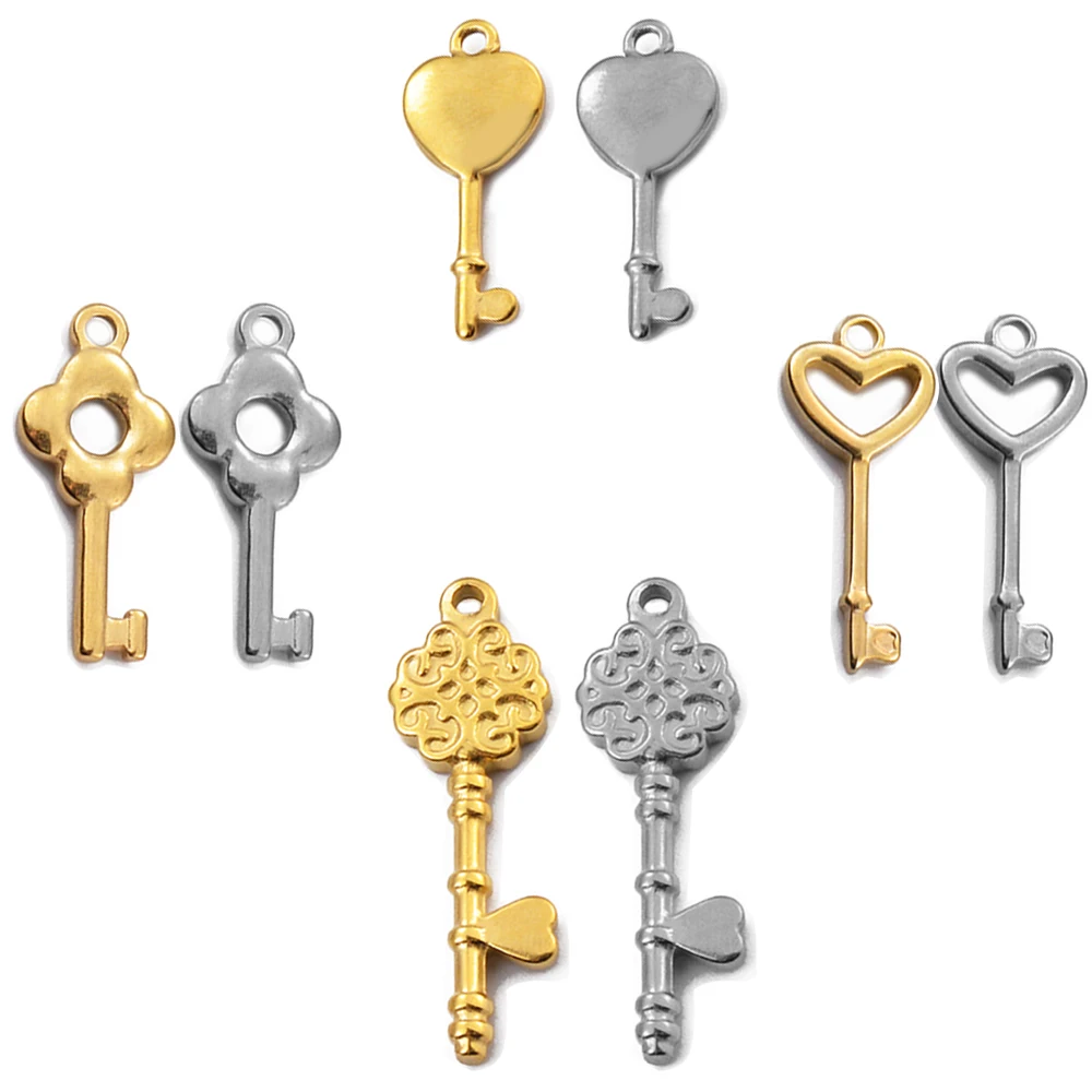 

6Pcs Wholesale DIY Jewelry Making Findings Stainless Steel Gold Plated Key Love Charms Pendants for Necklace Earrings Bracelet