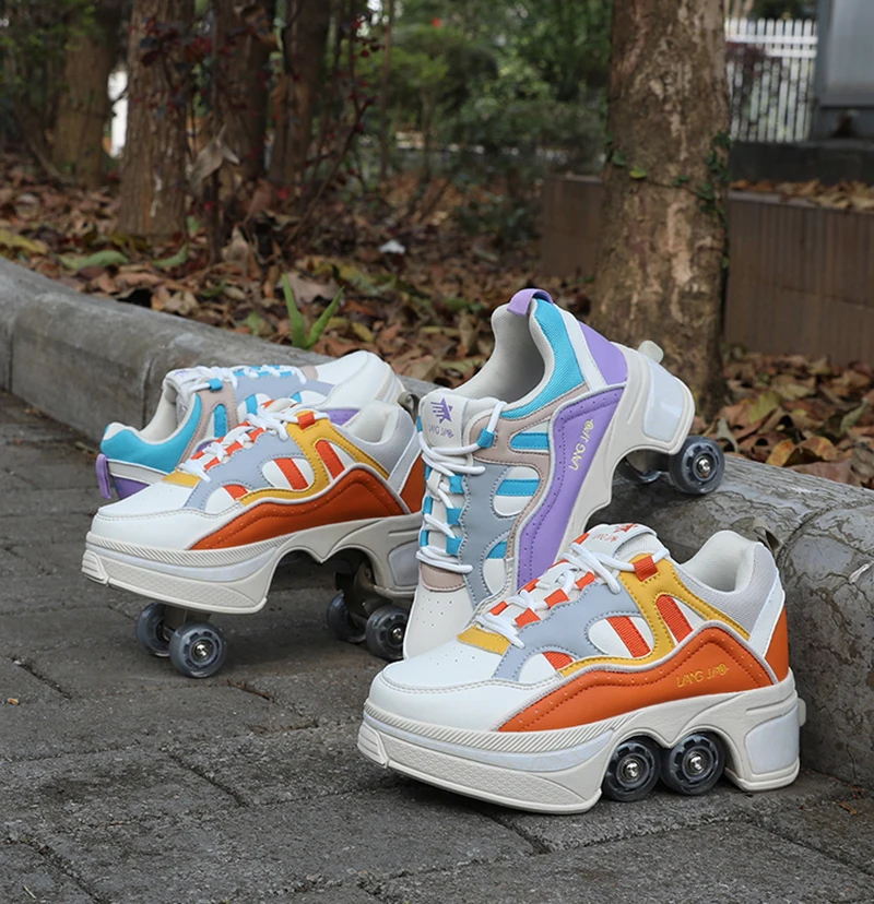 Deformation Roller Skate Shoes 4-Wheel Skates Professional Double Row Skating Deform Shoes Sneakers With 4 Wheels Shoes Gifts