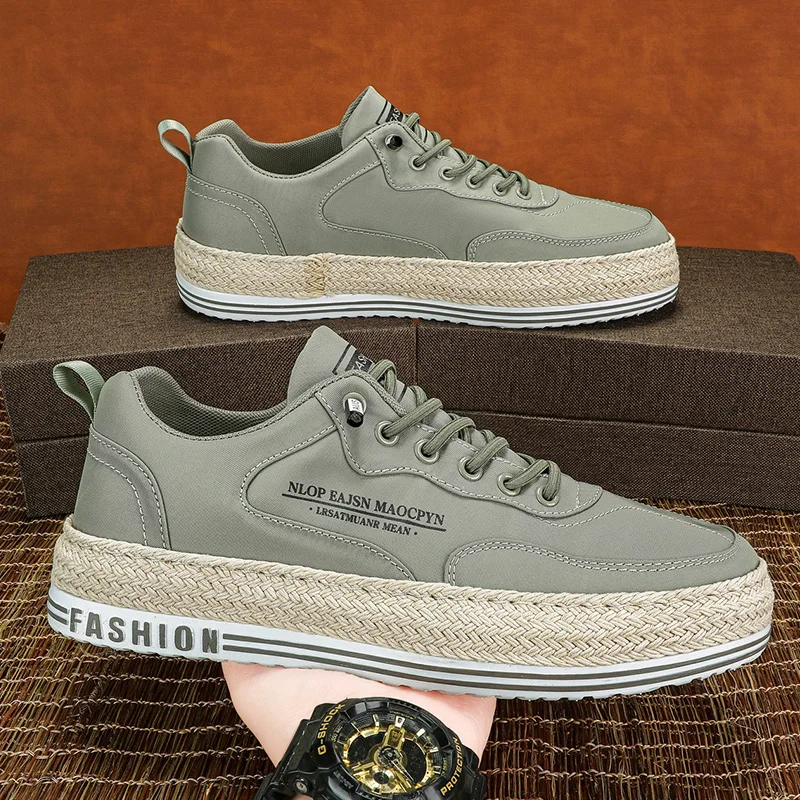 

Мужские парусиновые туфли из вискозы, дышащие лоферы, без застежки, на платформе, повседневная обувь, Вулканизированная подошва, лето 2023