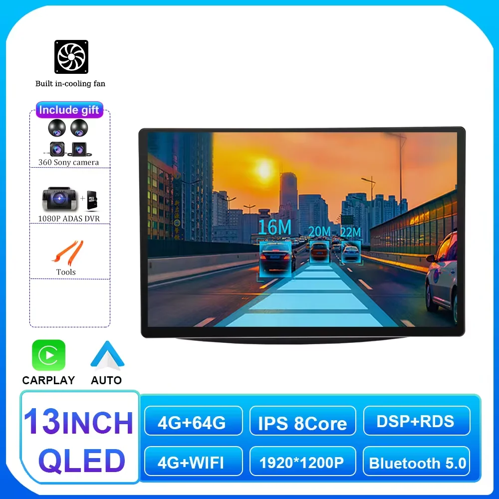 thumbnail image 1 of Radio para coche con Android 14 y Carplay para Toyota 4Runner 2009-2019, reproductor multimedia de vídeo 4Runner, GPS, estéreo, 4G+WiFi, 2DIN, audio, BT, 1 of 5