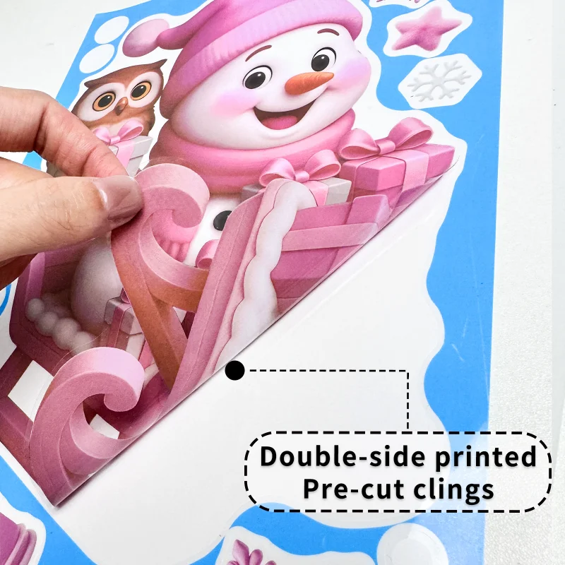 Pink Christmas Mirror Stickers Cartoon Gingerbread Man Sowman Santa Glass Window Stickers Merry Christmas Happy New Year Decor