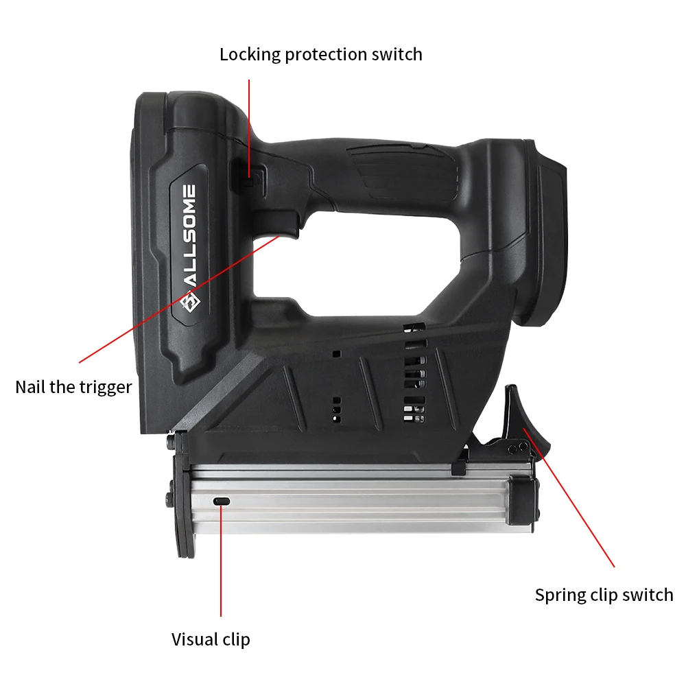 Allsome Electric Brad Nailer, Electric Nail Gun/Staple Gun for Upholstery, Carpentry Woodworking Projects for Makita 18V Battery - Image 2