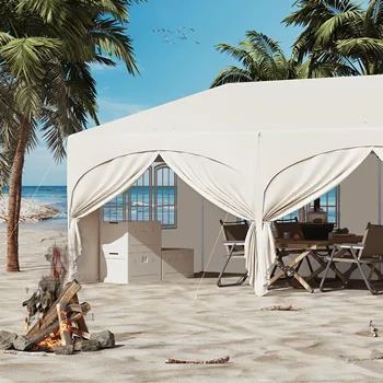 Gazebo pop-up pliable 3x6 m, tente de camping réglable en hauteur, étanche avec auvent de jardin à 6 parois latérales, pavillon pour barbecue en plein air 1
