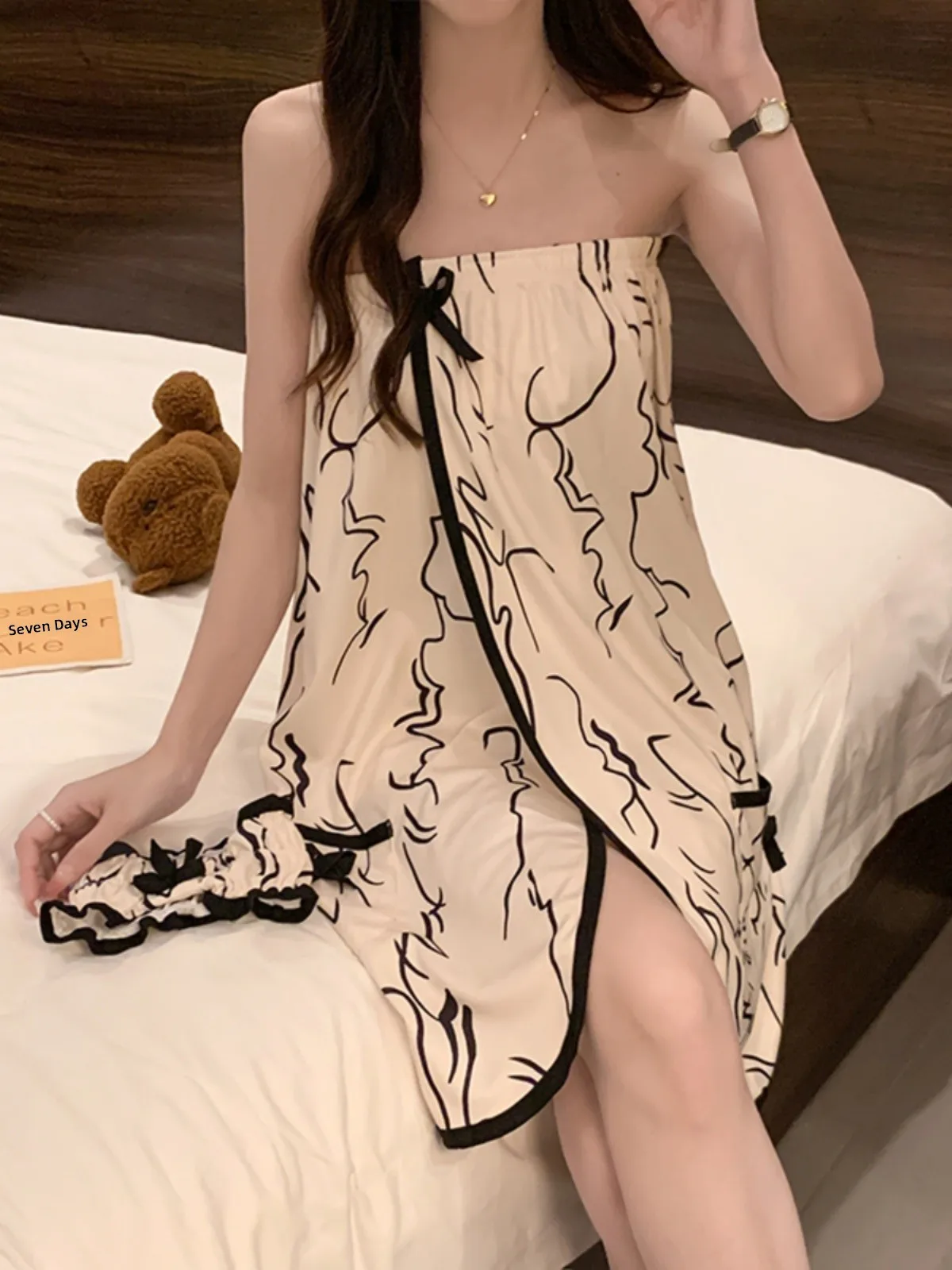 Summer Cotton Bath Towel Women's Sexy Bath Skirt Tube Top High Absorbency Soft Bath Robe Comfortable Home Clothes Headscarf I...