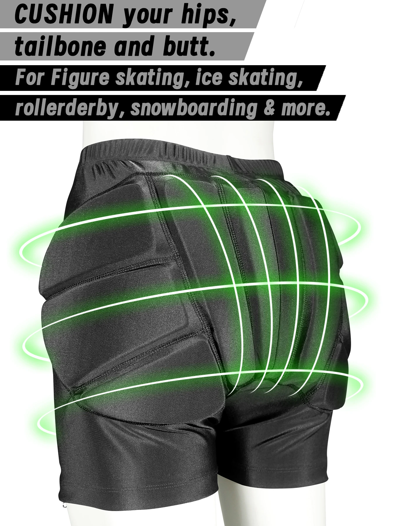 Protective Shorts AVIVOR Figure Skating Protective Shorts with Side Zipper and 3D Padding for Kid Youth Adult, Suitable for Skiing Skateboarding
