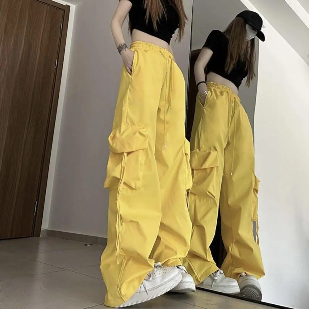 

Women Cargo Pants Stylish Retro Women's High Waist Cargo Pants with Drawstring Multi Pockets for Streetwear Fashion Straight