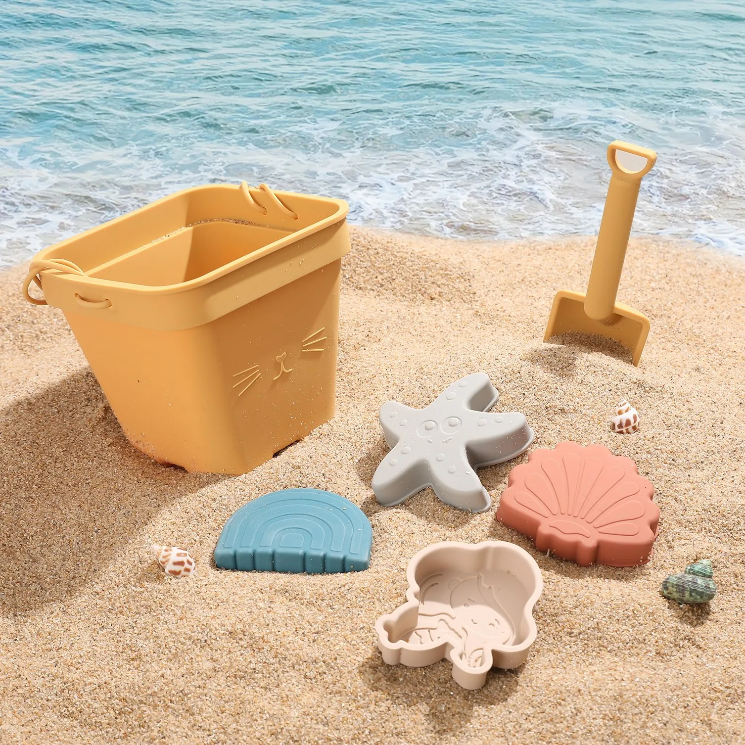 Bopoobo 6PCS Silicone Beach Toys Outdoor Sand Bucket Set Soft Animal Model Mini Digging Shovels Kits Baby Water Game Play | Игрушки и