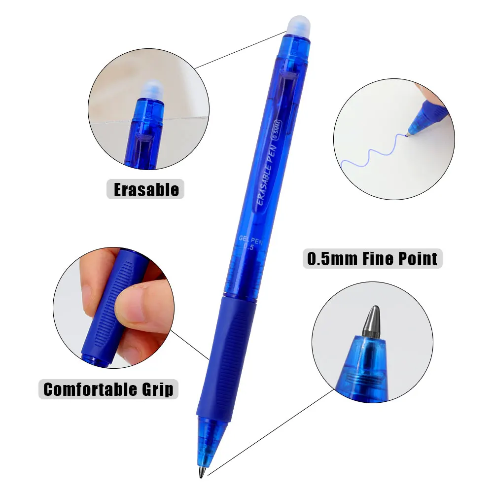Large Capacity Ink Erasable Pen 0.5mm Push Automatic Gel Pen Washable Handle Magic Erasable Refills Rods Longer Writing School erasable pens