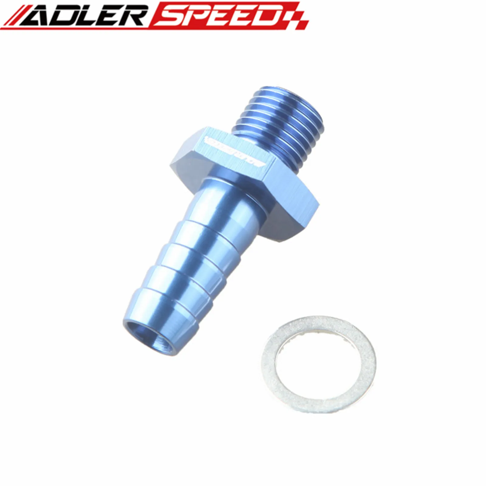 ADLERSPEED Aluminum For Bosch 044 Fuel Pump Inlet M18 X 1.5 To &Oslash;6.5 Barb Fitting Adapter Blue