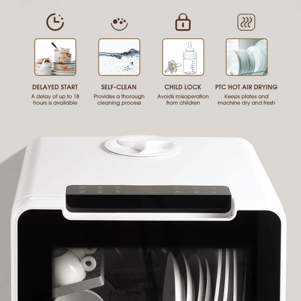Countertop Dishwasher, NEW Upgraded Model, 8 Wash Programs Portable Dishwasher with Child Lock