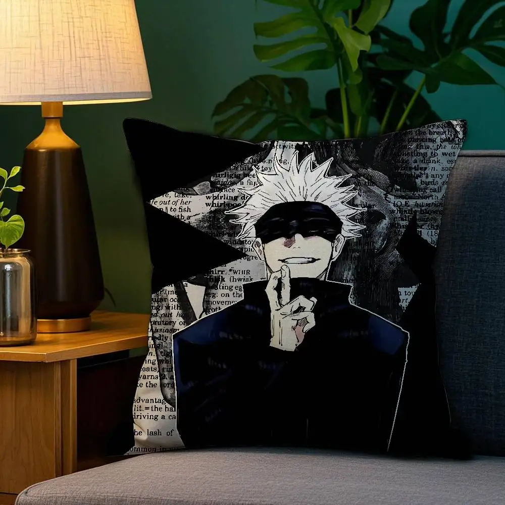 J-Jujutsu Kaisen G-Gojo Satoru Kissenbezug, Plüschstoff, weicher doppelseitiger Druck, Sofa-Kissenbezug, Überwurf-Kissenbezüge – Detail 8