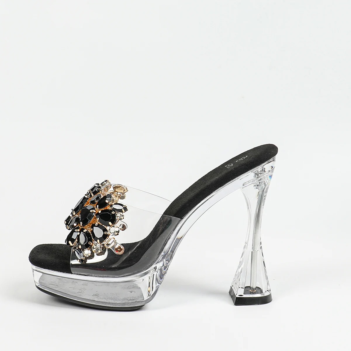 Mules compensées en cristal