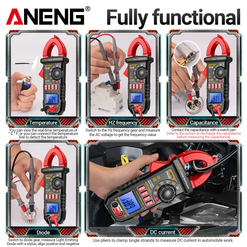 ANENG PN128 Clamp Meter AC/DC Voltage Tester 600A Current
