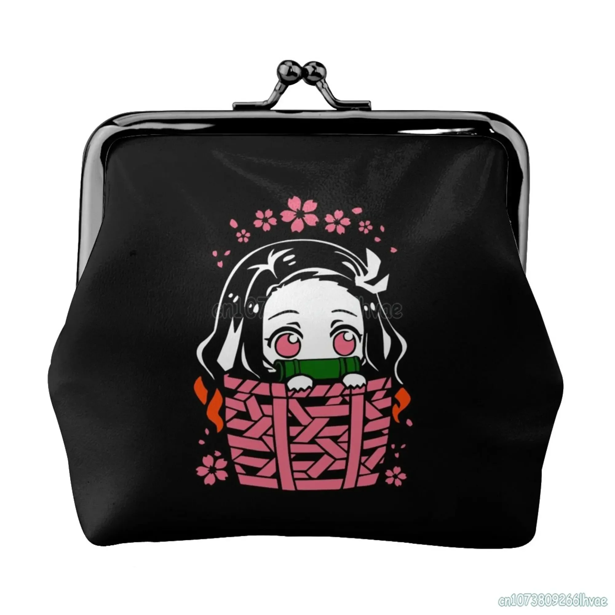 Cute Anime Nezuko Leather Coin Purse Small Change Pouch Kiss-Lock Clasp Closure Buckle Wallet Girl Women Gift