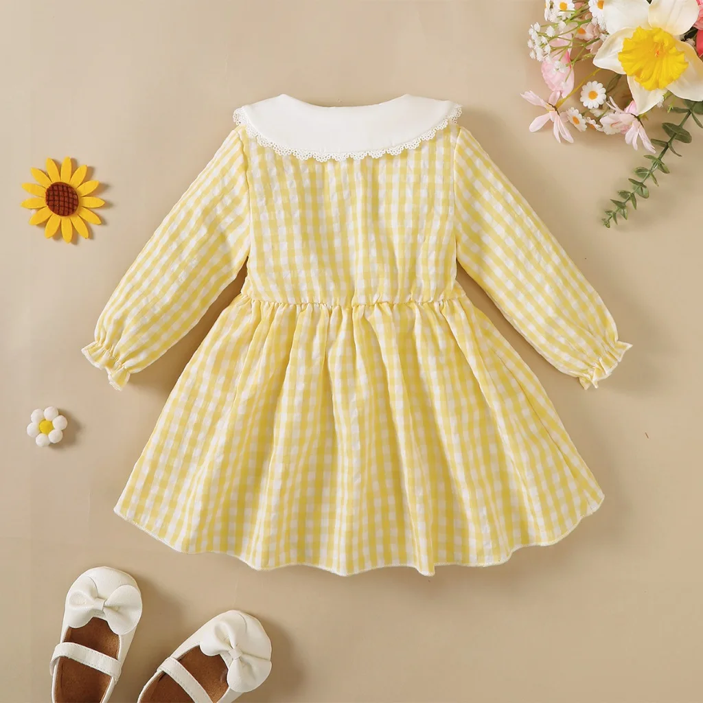 Abito da bambina a maniche lunghe Abito da principessa decorato con fiori dolci Costume autunnale per bambini Abito morbido per bambini 0-3 anni - immagine 5
