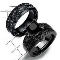 Gorgeous Black Full Zircon Couple Ring Fashion Men's Stainless Steel Ring Elegant Women's Heart-shaped 2pcs Wedding Jewelry Gift - Image 6