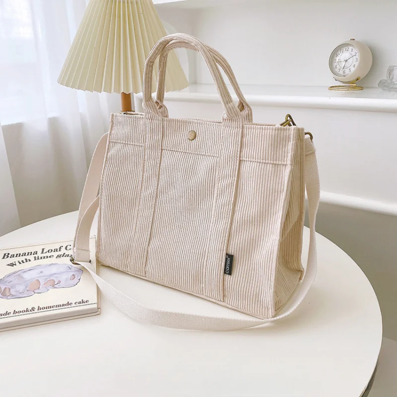 Leisure Large Capacity Shopping Bags Fashion Corduroy Canvas Tote Simple Tote Commuter Shoulder Bag for Women