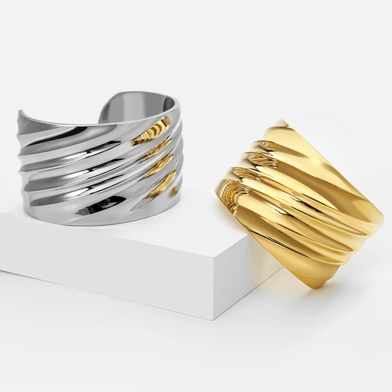 VAROLE Pure Form Twist Bracelets Stainless Steel Cuff Open Bracelet Bangle 18K Plated Charm Fashion Jewelry 2