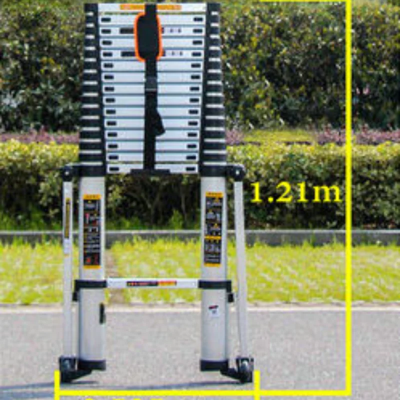 

6.3m household portable telescopic ladder, aluminum alloy material, side tilt support rod, thick seamless aluminum tube