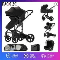 Système de poussette et de landau convertible pour bébé avec nacelle à base rigide, absorption des chocs haute densité, système de freinage à un seul pied, capote réglable, coussin pour bébé, moustiquaire et poche de rangement 1