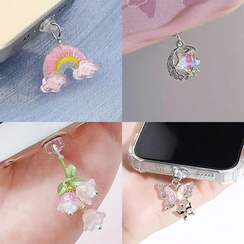 1pc simpatico ciondolo con tappo antipolvere per telefono con stella di diamante adatto per iPhone per Samsung tipo C interfaccia tappo antipolvere accessorio decorazione 1