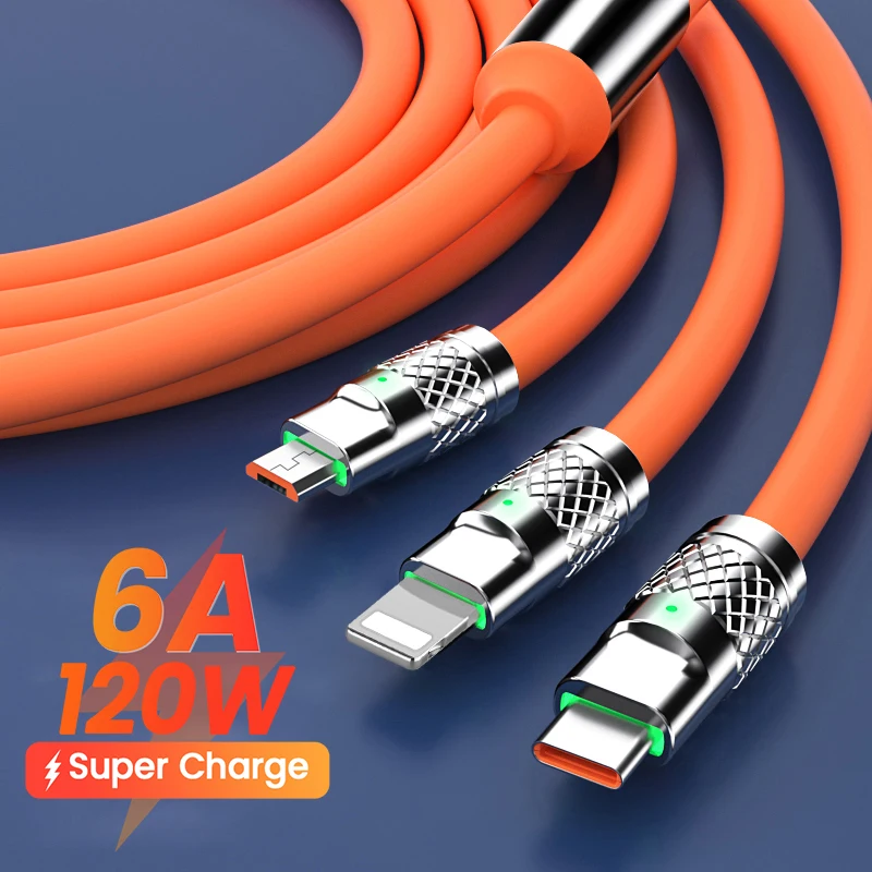 3in1 6A 120W USB Type C cable suitable for iPhone USB A to Type-C 8-pin mini USB cable suitable for Huawei Sam_voghion.com