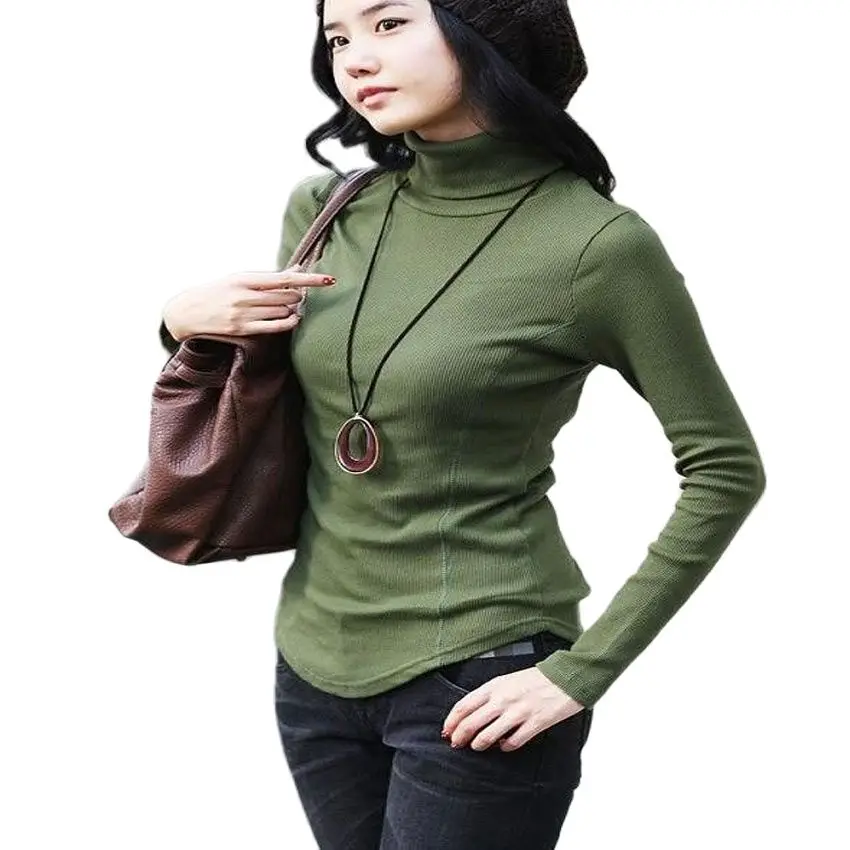 

Women's Full Sleeve Turtleneck Pullover Knitted Sweater Hedging Stretch Warm Slim Lady Hot Sale Female Autumn Winter