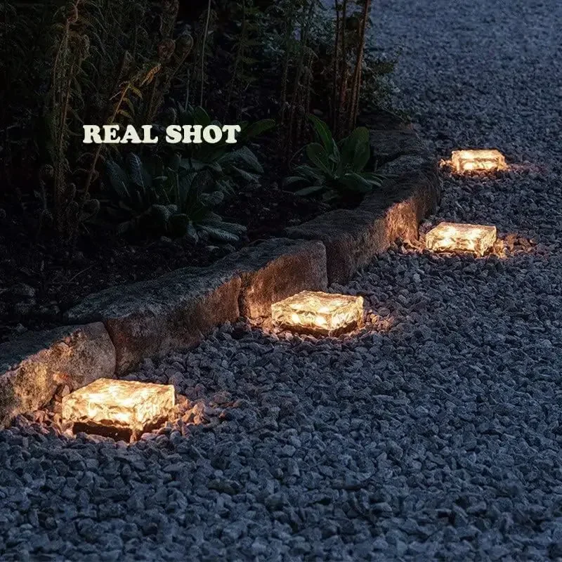 Solar Ice Cube Lamp Glass Brick Crystal Light Waterproof  Garden Courtyard Pathway Decoration Christmas Ice Rock Cube Lamp