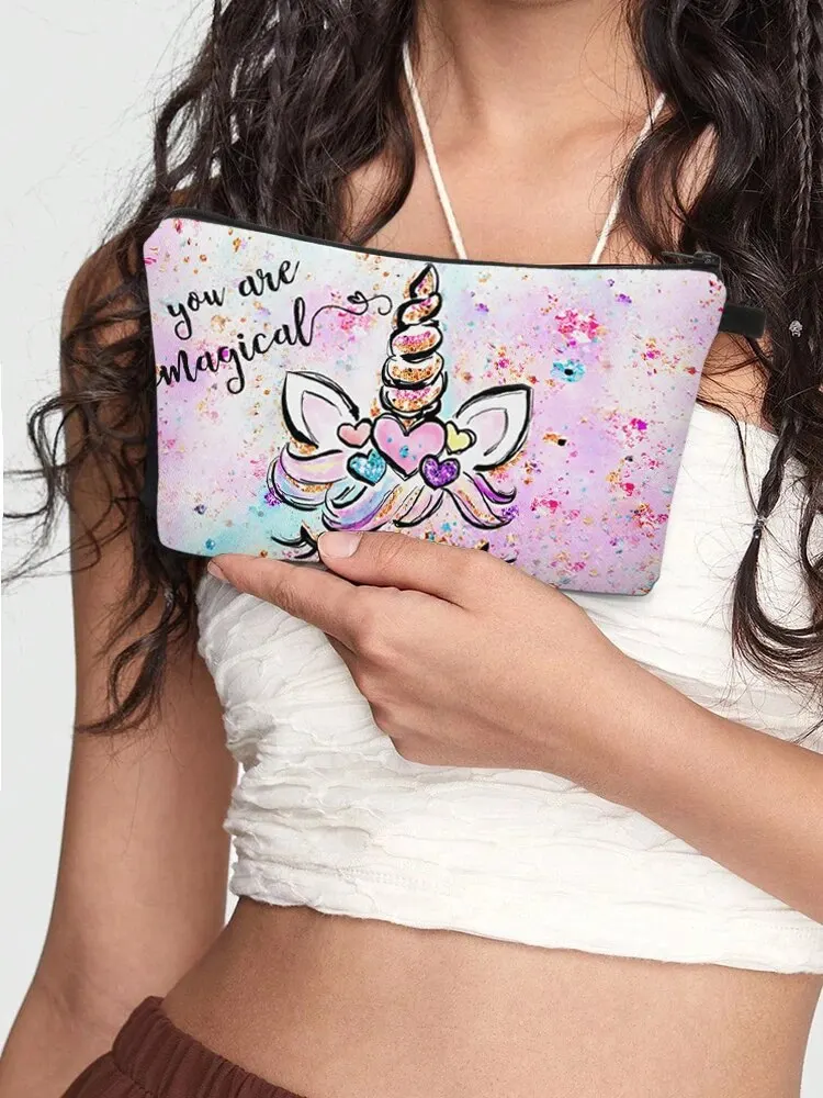 Cartoon Unicorn Print Makeup Bag, Toiletry Pouch Adorable Roomy Travel Water Resistant Cosmetic Bag Accessories Organizer Holida 5