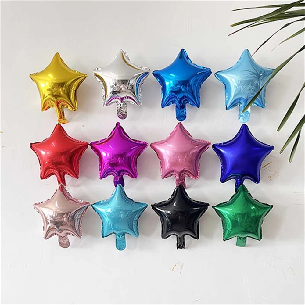 

10 шт., 10-дюймовые фольгированные воздушные шары с пятиконечными звездами для детского дня рождения