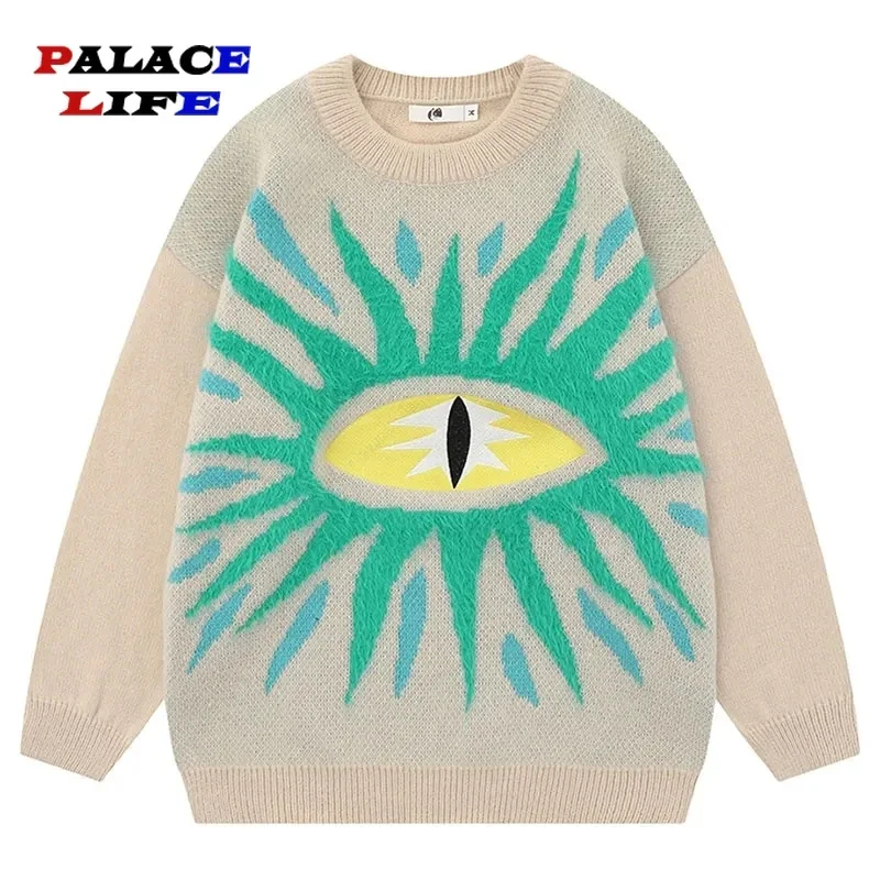 

New The Eyes of Truth Knit Sweaters Men Women High Street Embroidery Jacquard Oversize Soft Pullover Harajuku Y2K College Jumper