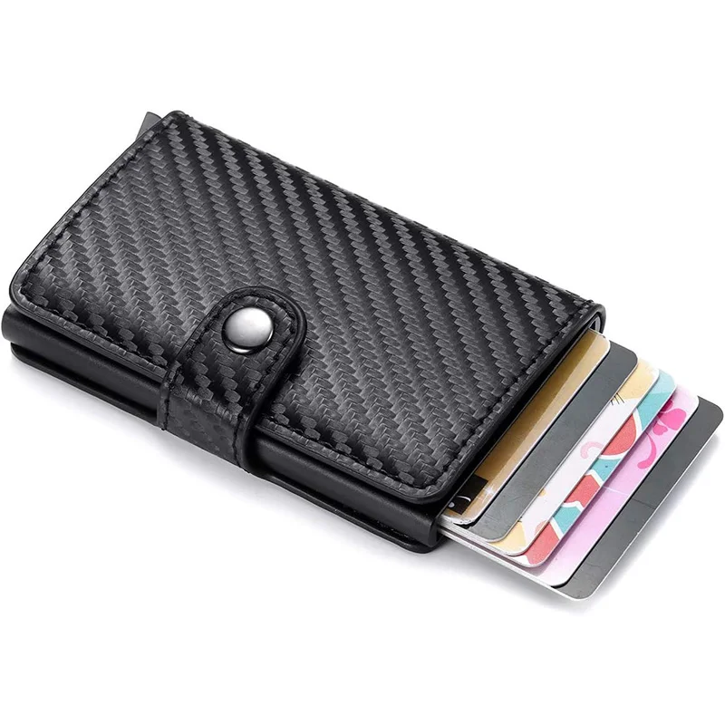 Carbon Fiber Credit Card Holder Wallet Men Rfid Smart Metal Thin Slim Pop Up Minimalist Wallet Small Black Purse Metal Case