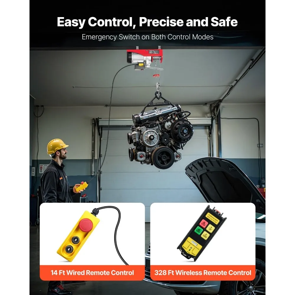 Electric Hoist, 2200 lbs 120V Electric Winch with 328 ft Wireless & 14 ft Wired Remote Control 40 ft Single Cable Lifting Height