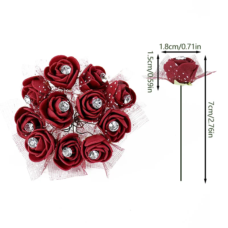 144 Stücke 2 cm Künstliche Blume Mit Strass Schaum Rose Köpfe Blumenstrauß Für Hochzeit Wohnkultur DIY Scrapbooking Handwerk Weihnachten Kranz – Detail 14