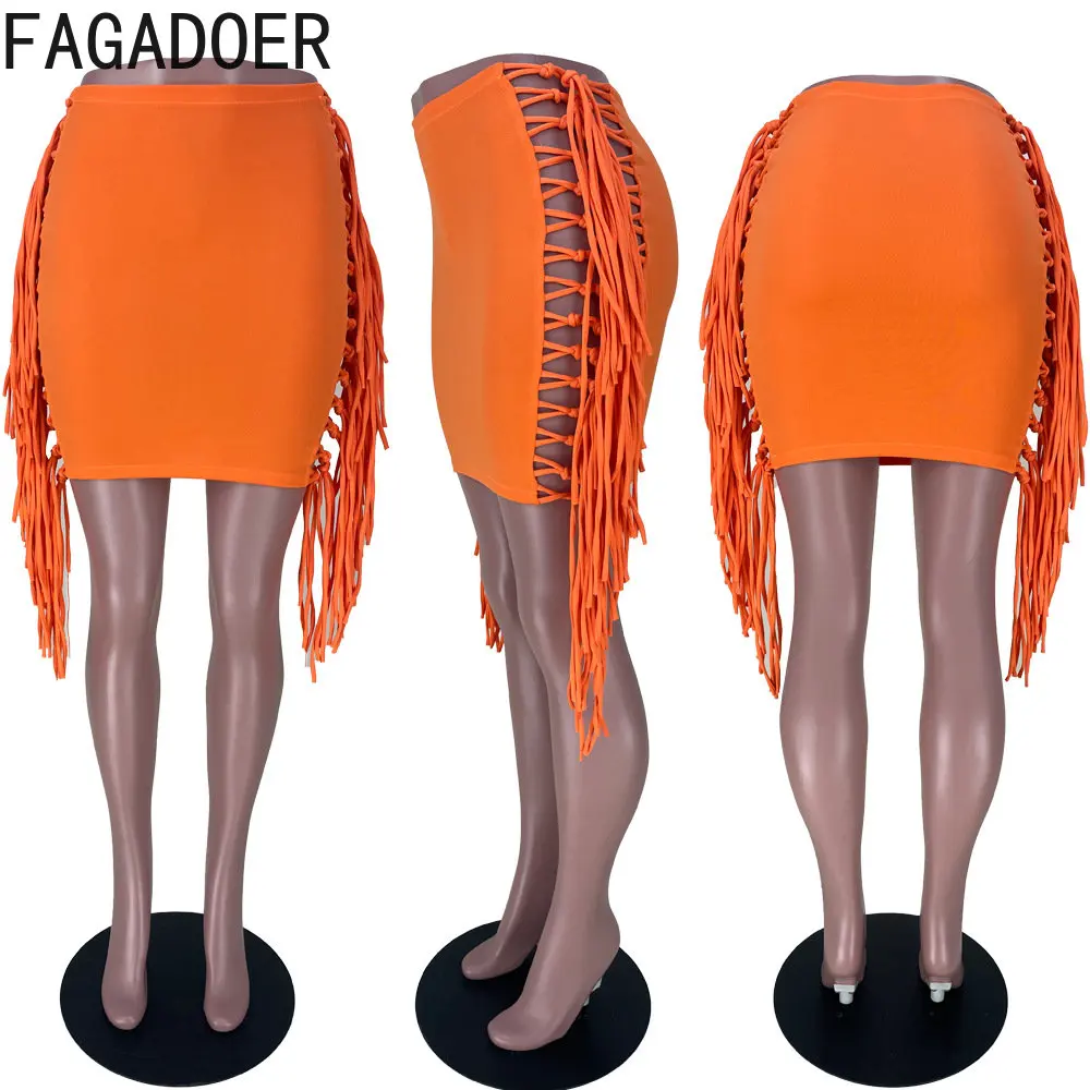 FAGADOER Sexy Tassel Bodycon Mini Skirts Party Club Outfits Women Fashion Chic Streetwear Short Birthday Holidays Skirt Solid - Image 6