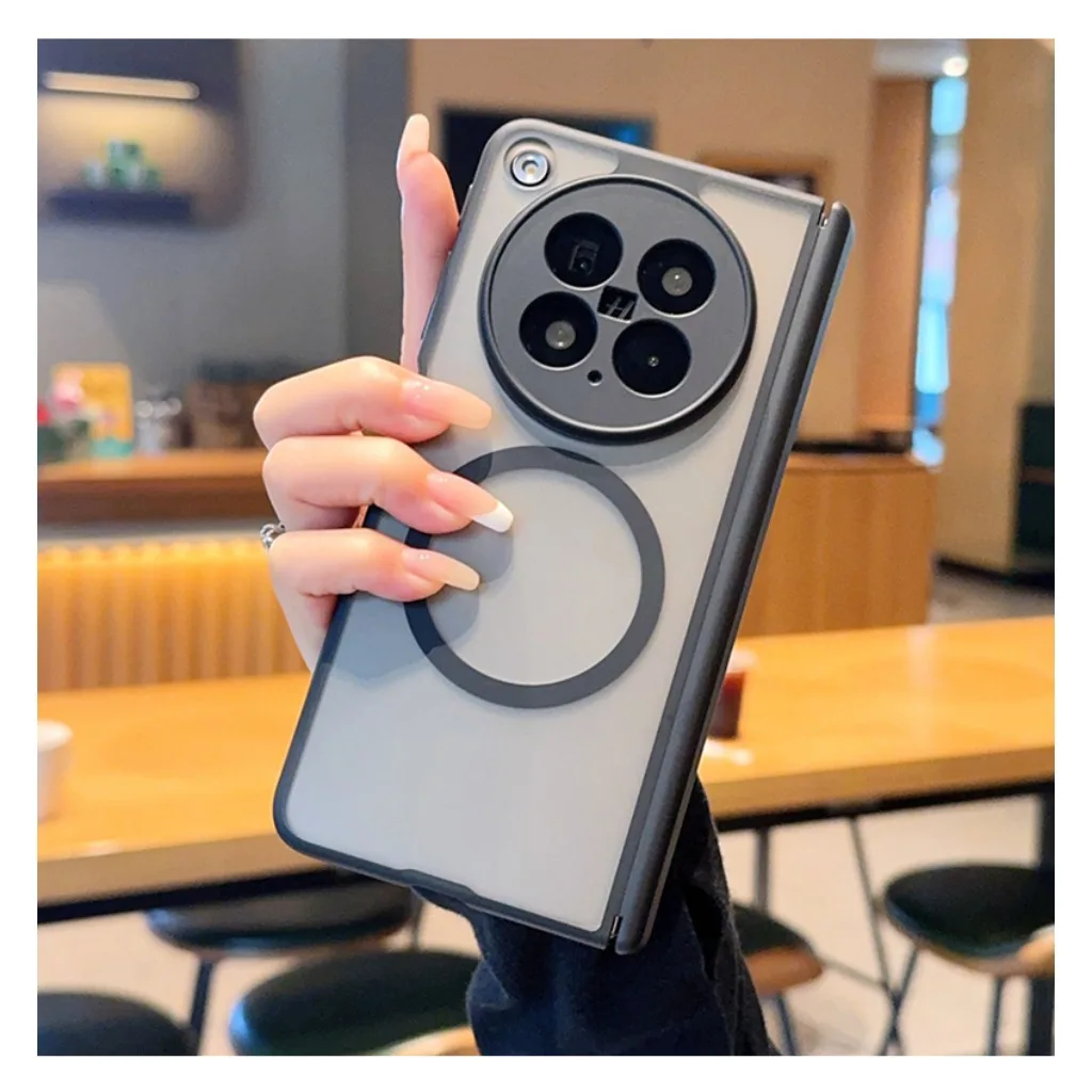 Matte Translucent Magnetic Phone Case with Full Hinge Protection and Wireless Charging Capability