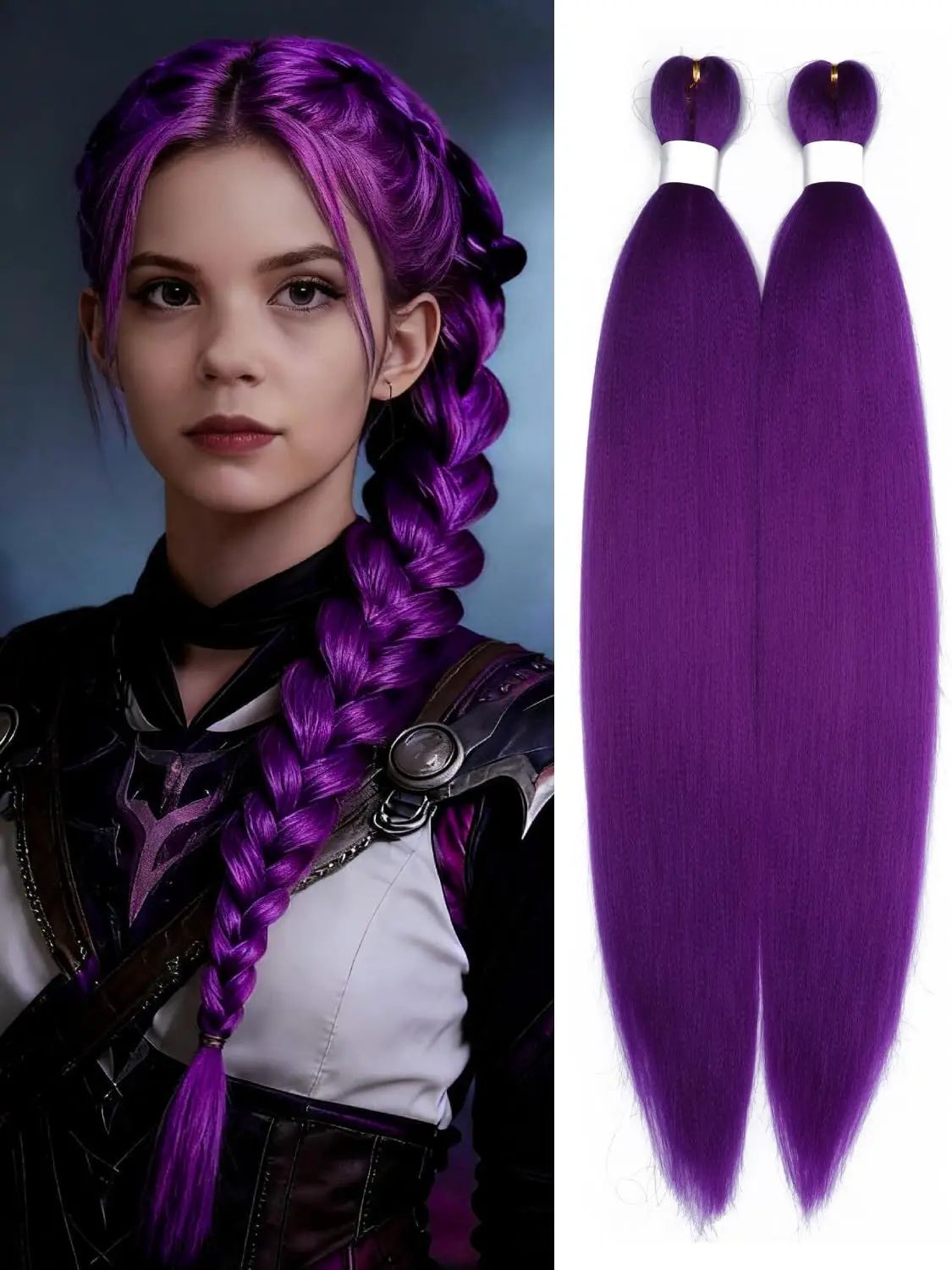 Long Purple Braiding Hair Pre Stretched Synthetic Braiding Hair Extensions for Twist Box Crochet Braids Party Halloween Cosplay 3