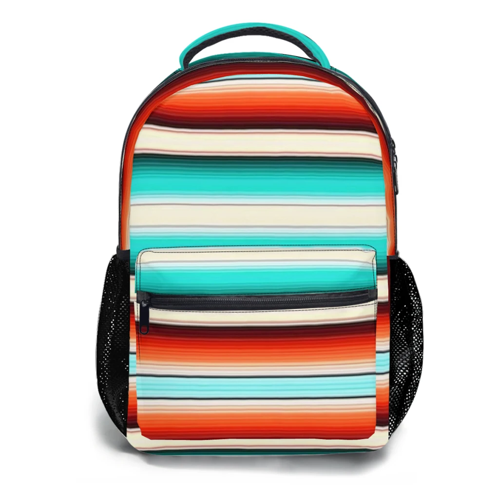 Serape Western Southwestern Desert Sunset Mexican Striped Teal Turquoise Ranch Cowgirl Fashion Schoolbag