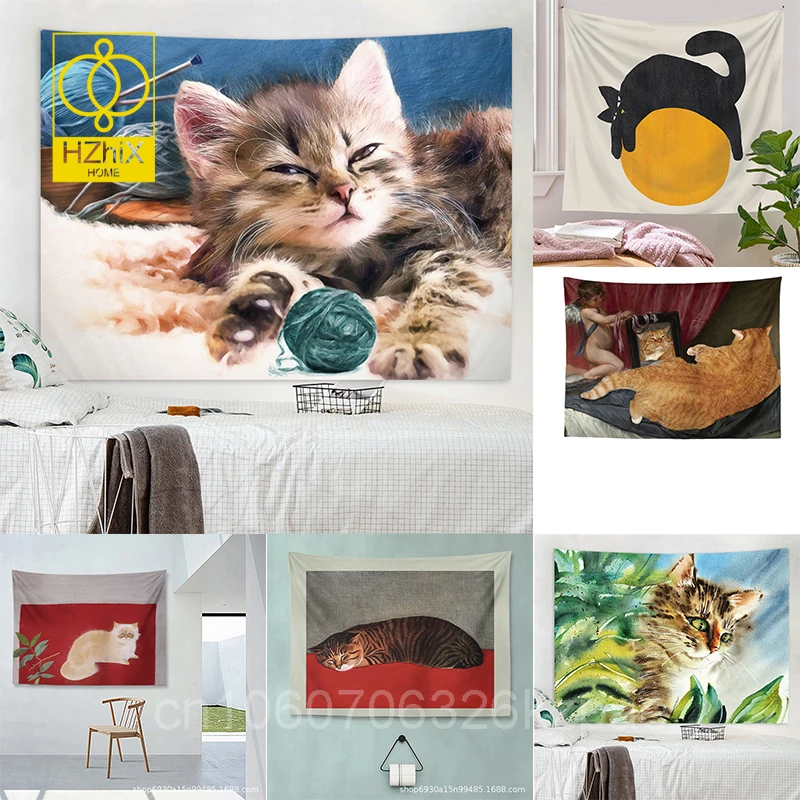

Retro Japanese Style Canvas Print Painting Poster Red Color Lovely Animal Cat Modern Nordic Wall Pictures Art Room Home Decor