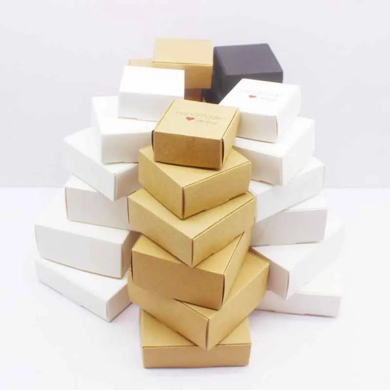 10 Stück handgefertigte Geschenkverpackungen in verschiedenen Größen, weißes Kraftpapier, schwarze Box, Weihnachtsverpackung, Verpackungsbox