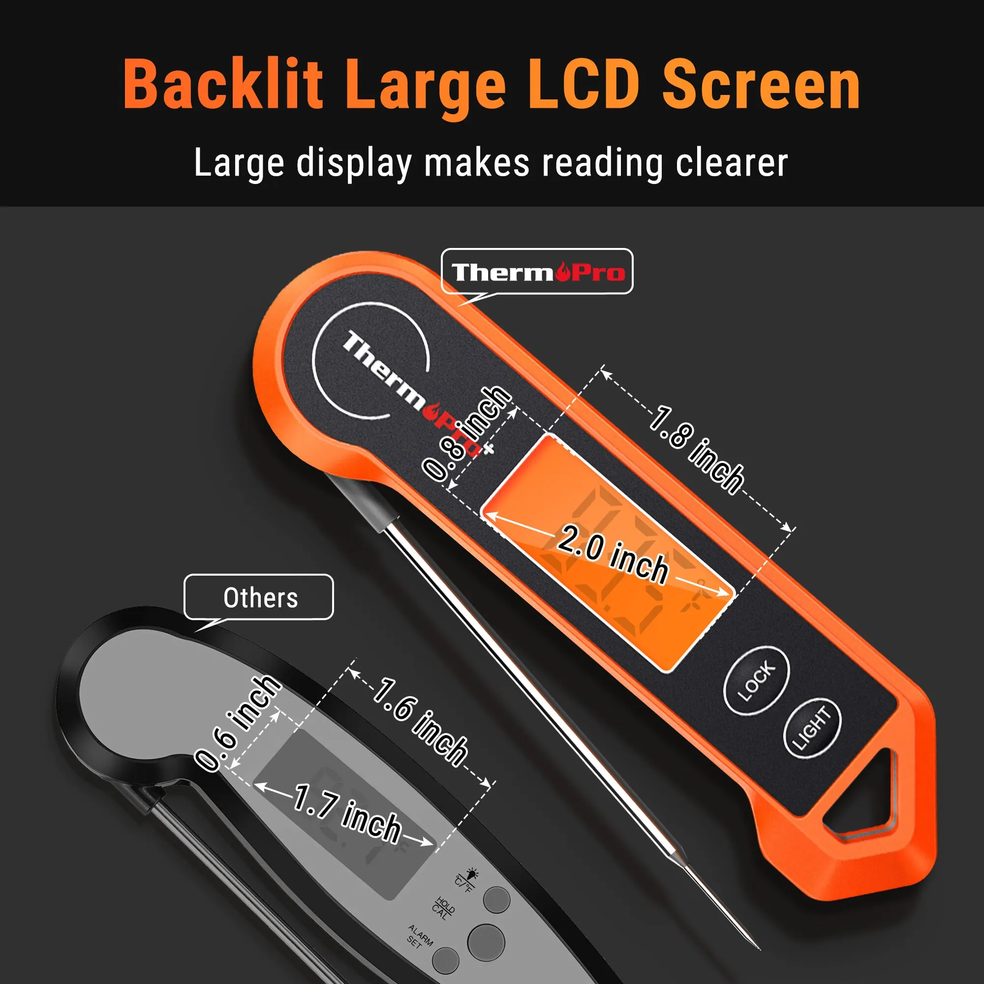 ThermoPro TP19H 디지털 LCD 화면, 즉석 독서 바비큐 고기 요리 온도계, 잠금 및 백라이트 기능